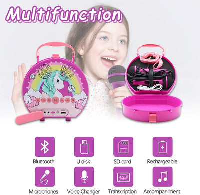 GOMINIMO Kids Portable Karaoke with Two Microphones (Round, Purple Unicorn) GO-KMM-105-HXDW Payday Deals