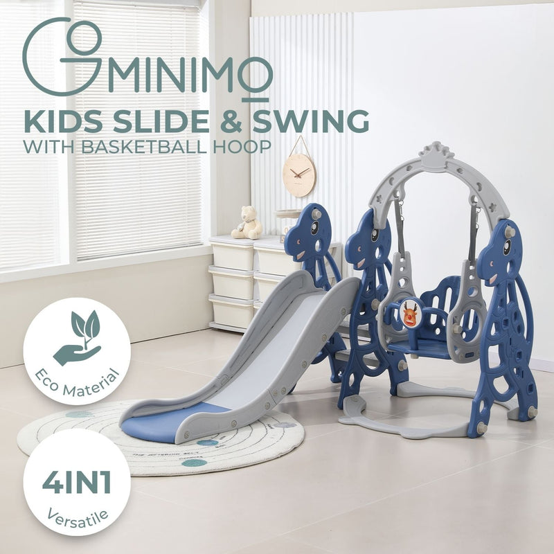 GOMINIMO Kids Slide and Swing Set with Basketball Hoop (blue Dinosaur) GO-KS-103-TF Payday Deals