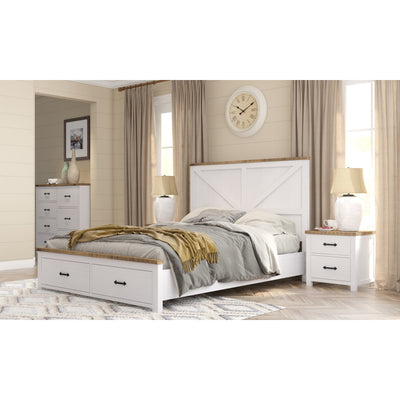 Grandy 4pc Queen Bed Suite Bedside Tallboy Bedroom Furniture Package White Brown Payday Deals