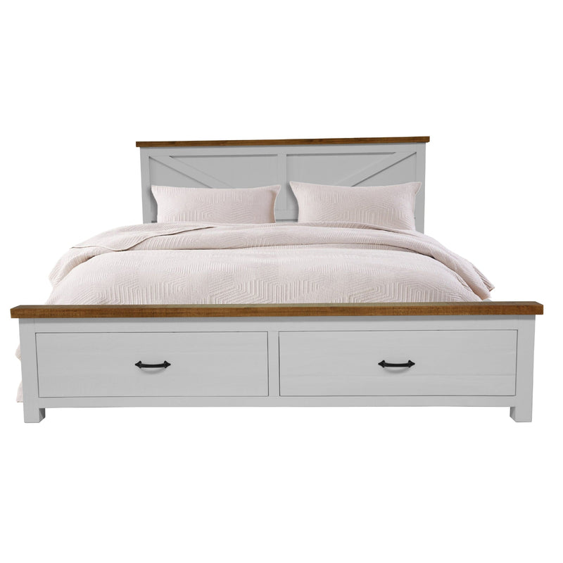 Grandy 4pc Queen Bed Suite Bedside Tallboy Bedroom Furniture Package White Brown Payday Deals