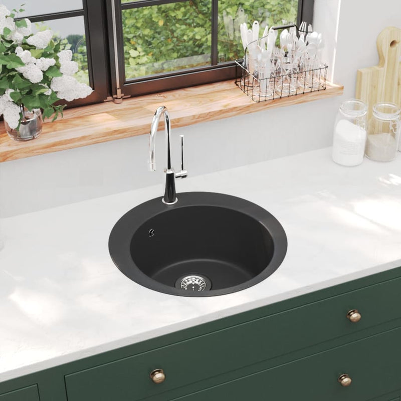 Granite Kitchen Sink Single Basin Round Black Payday Deals