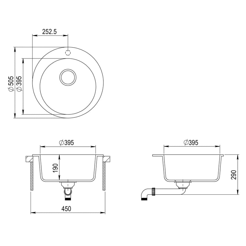 Granite Kitchen Sink Single Basin Round Black Payday Deals