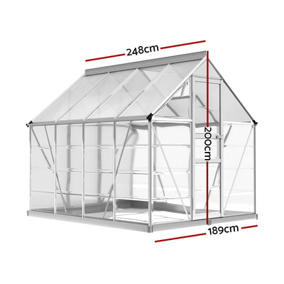 Greenfingers Greenhouse Aluminium Polycarbonate Green House Garden 248x189x200cm Payday Deals