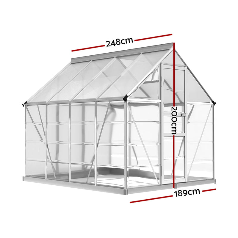 Greenfingers Greenhouse Aluminium Polycarbonate Green House Garden 248x189x200cm Payday Deals