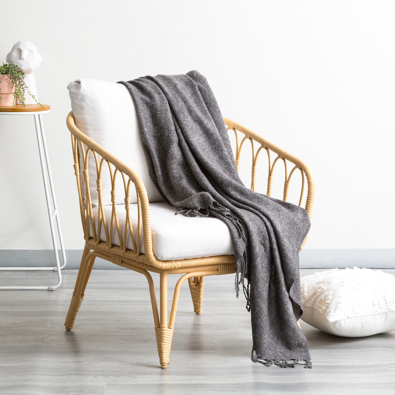 Grey Lygon Wool Acrylic Throw by Cloud Linen Payday Deals