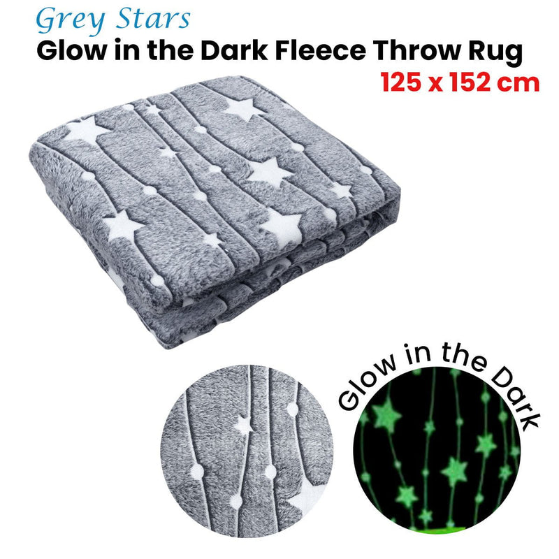 Grey Stars Glow in the Dark Throw Rug 125x152 cm Payday Deals