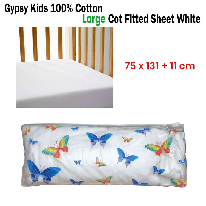 Gypsy Kids 100% Cotton Large Cot Fitted Sheet White 75 x 131 + 11 cm Payday Deals