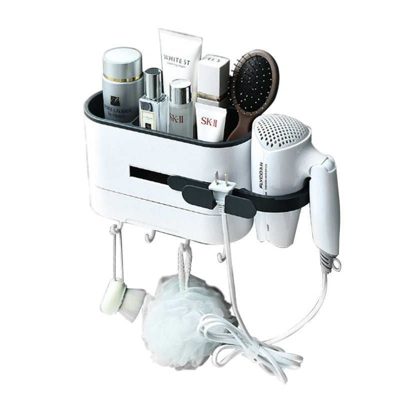 Hair Dryer Holder Set Bathroom Wall Mounted Toothbrush Comb Storage White Rack Payday Deals