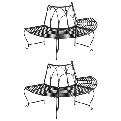 Half Round Tree Bench 2 pcs Ø159 cm Black Steel Payday Deals