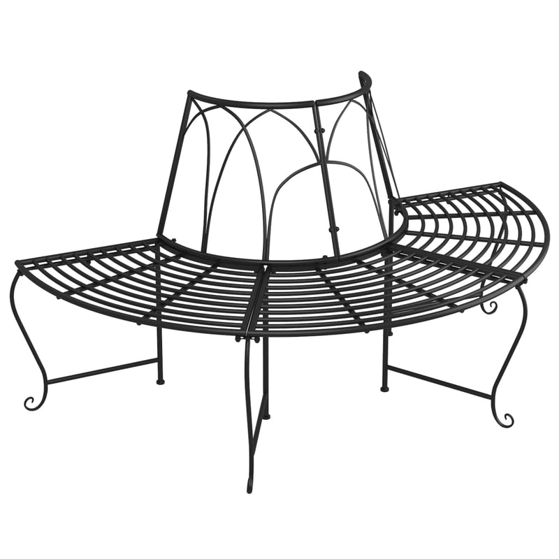 Half Round Tree Bench 2 pcs Ø159 cm Black Steel Payday Deals