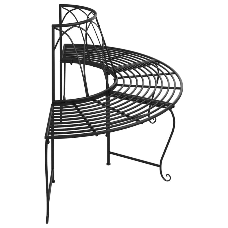 Half Round Tree Bench 2 pcs Ø159 cm Black Steel Payday Deals