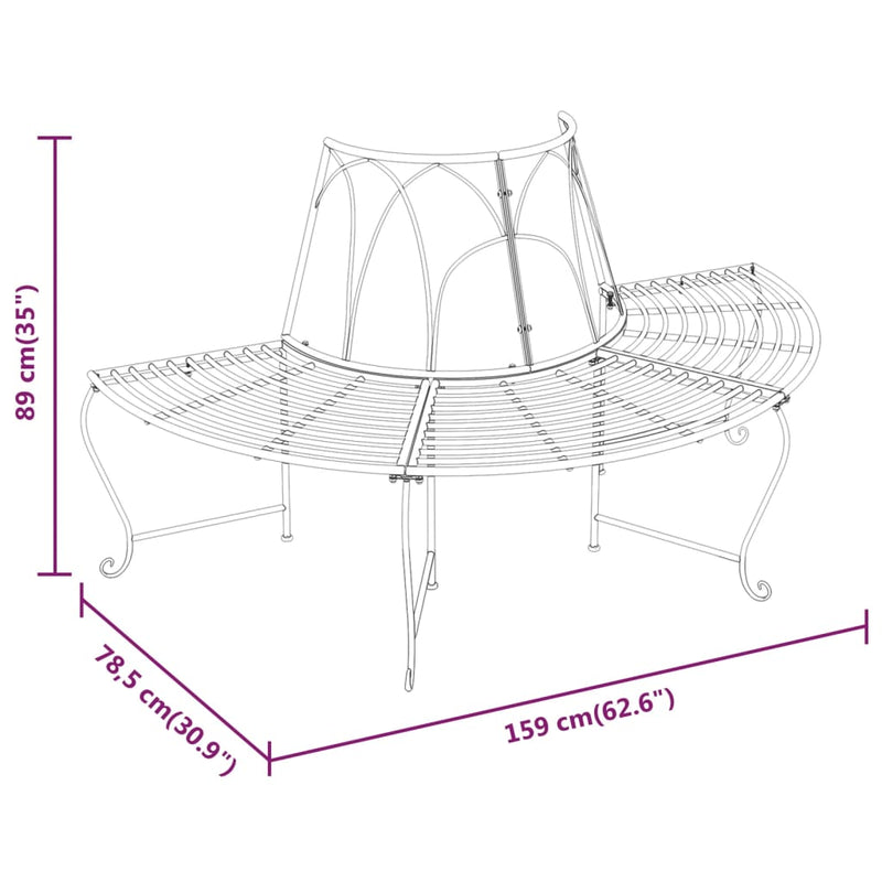Half Round Tree Bench 2 pcs Ø159 cm Black Steel Payday Deals