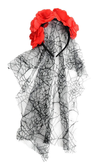 Halloween Day of the Dead Headband w/ Roses & Lace Veil Halloween Party Dress Up Payday Deals