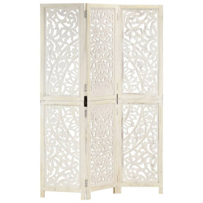 Hand carved 3-Panel Room Divider White 120x165 cm Solid Mango Wood Payday Deals