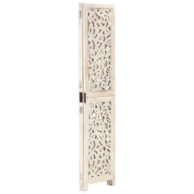Hand carved 3-Panel Room Divider White 120x165 cm Solid Mango Wood Payday Deals
