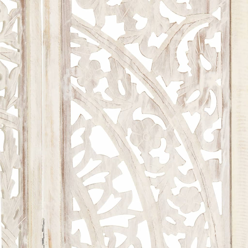Hand carved 3-Panel Room Divider White 120x165 cm Solid Mango Wood Payday Deals