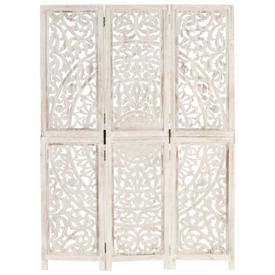 Hand carved 3-Panel Room Divider White 120x165 cm Solid Mango Wood Payday Deals
