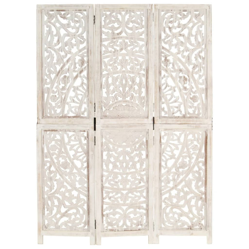 Hand carved 3-Panel Room Divider White 120x165 cm Solid Mango Wood Payday Deals