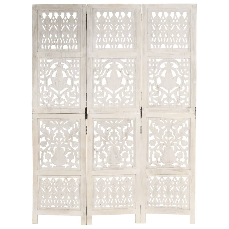 Hand Carved 3-Panel Room Divider White 120x165 cm Solid Mango Wood Payday Deals