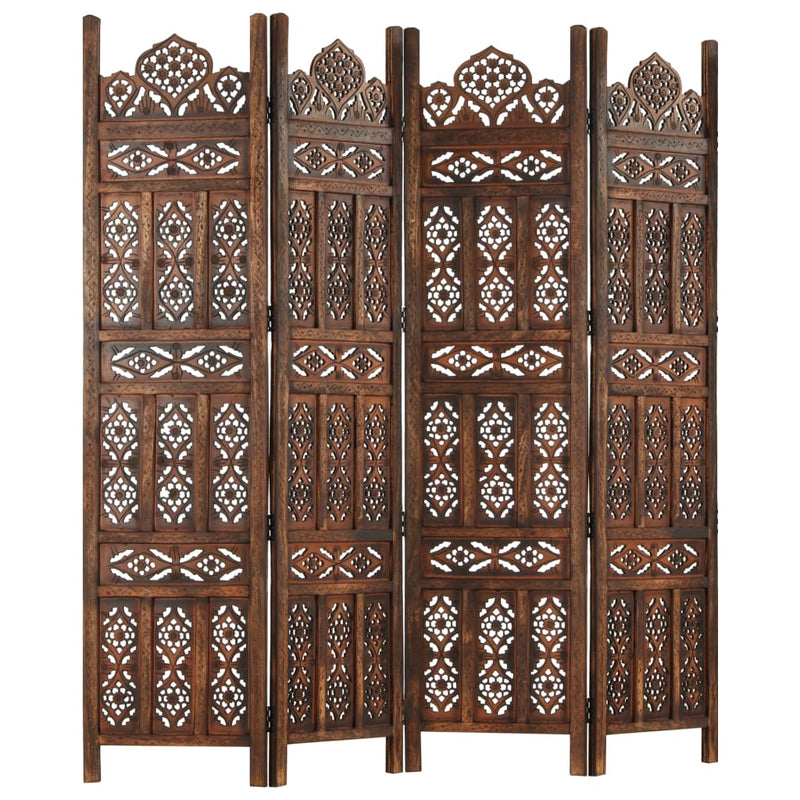 Hand carved 4-Panel Room Divider Brown 160x165 cm Solid Mango Wood Payday Deals