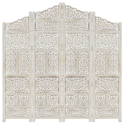 Hand carved 4-Panel Room Divider White 160x165 cm Solid Mango Wood Payday Deals