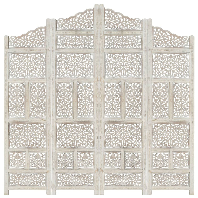 Hand carved 4-Panel Room Divider White 160x165 cm Solid Mango Wood Payday Deals