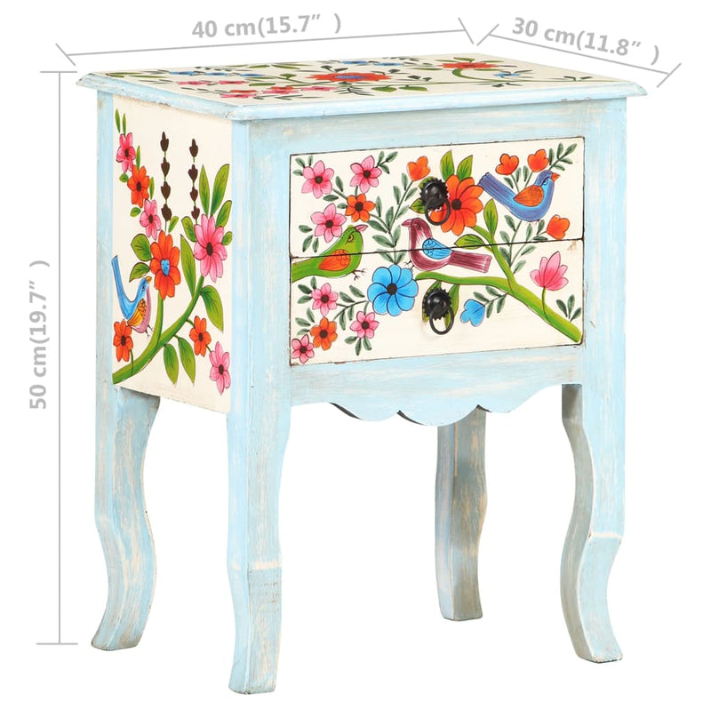 Hand Painted Bedside Cabinet 40x30x50 cm Solid Mango Wood Payday Deals