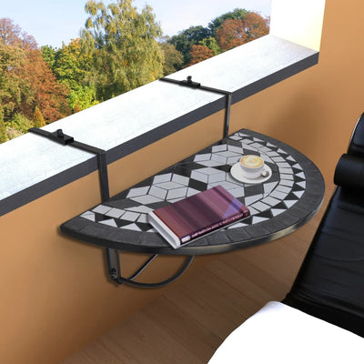Hanging Balcony Table Black and White Mosaic Payday Deals