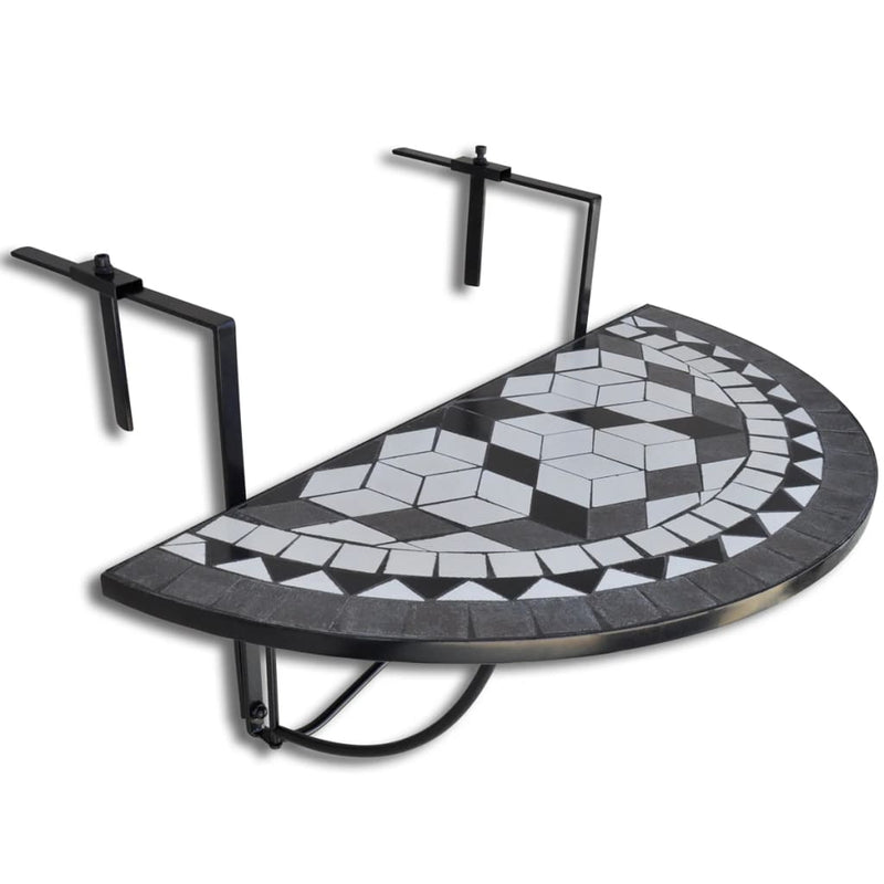 Hanging Balcony Table Black and White Mosaic Payday Deals