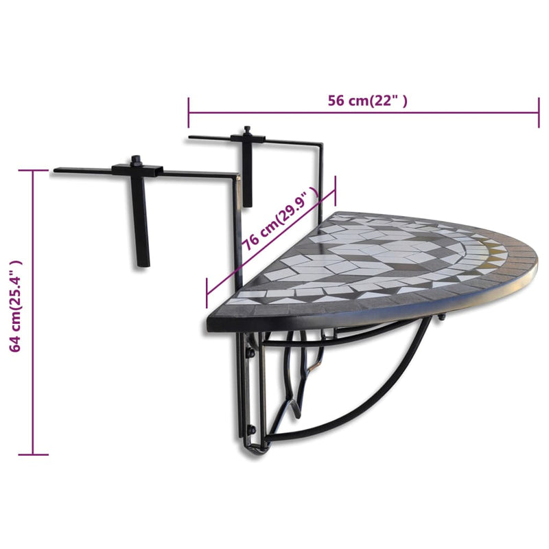 Hanging Balcony Table Black and White Mosaic Payday Deals