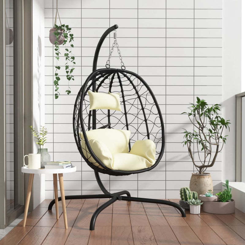 Hanging Egg Chair with Cushion Cream White Poly Rattan&Steel Payday Deals