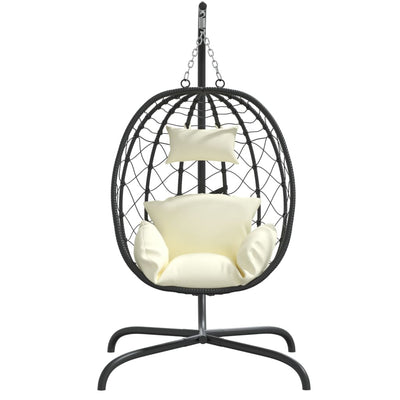 Hanging Egg Chair with Cushion Cream White Poly Rattan&Steel Payday Deals