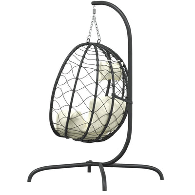 Hanging Egg Chair with Cushion Cream White Poly Rattan&Steel Payday Deals