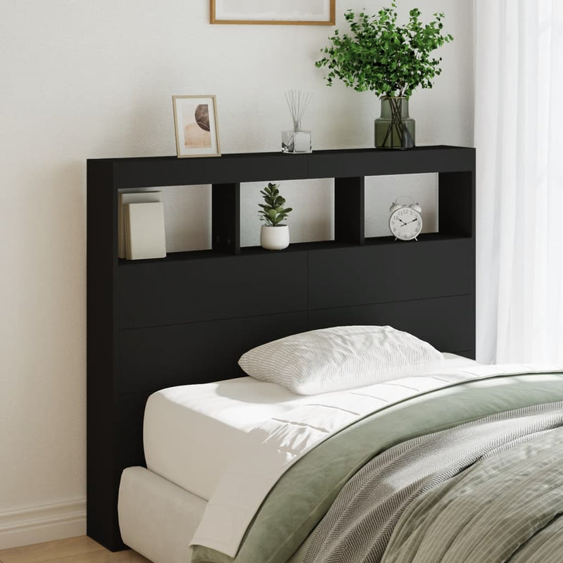 Headboard Cabinet with LED Black 120 cm Payday Deals