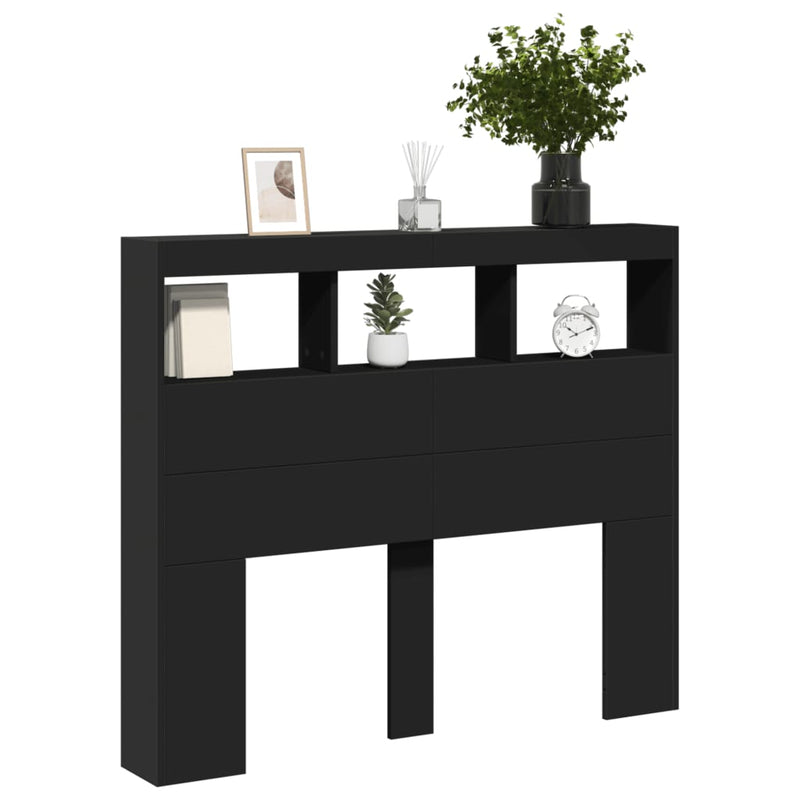 Headboard Cabinet with LED Black 120 cm Payday Deals