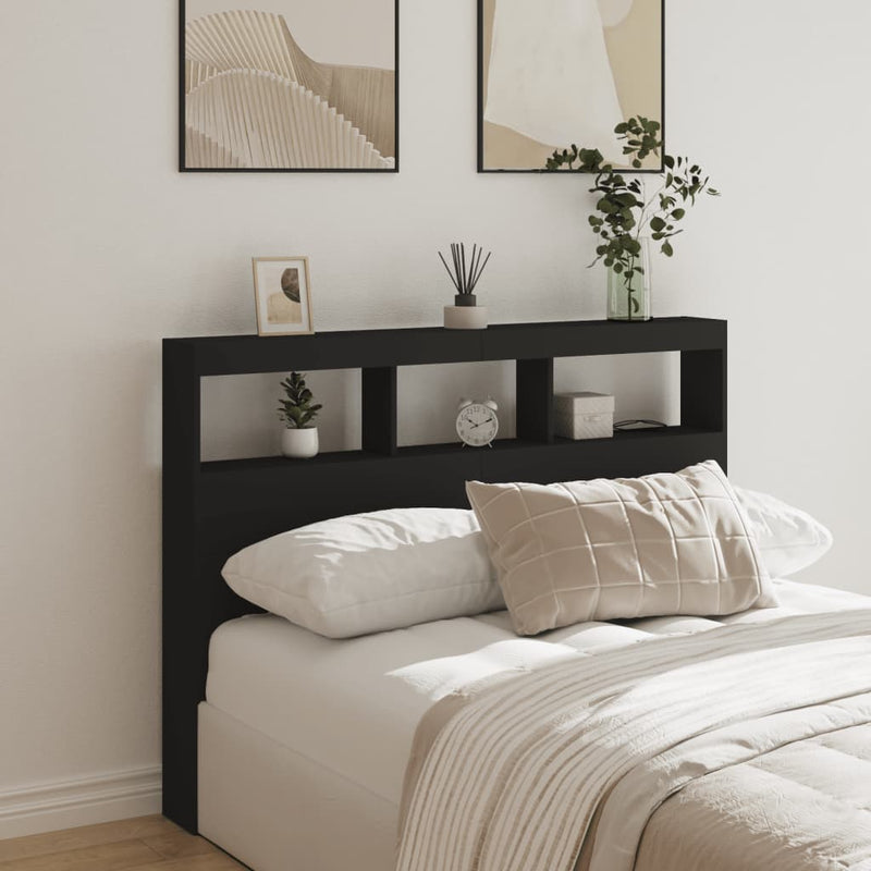 Headboard Cabinet with LED Black 140x17x102 cm Payday Deals