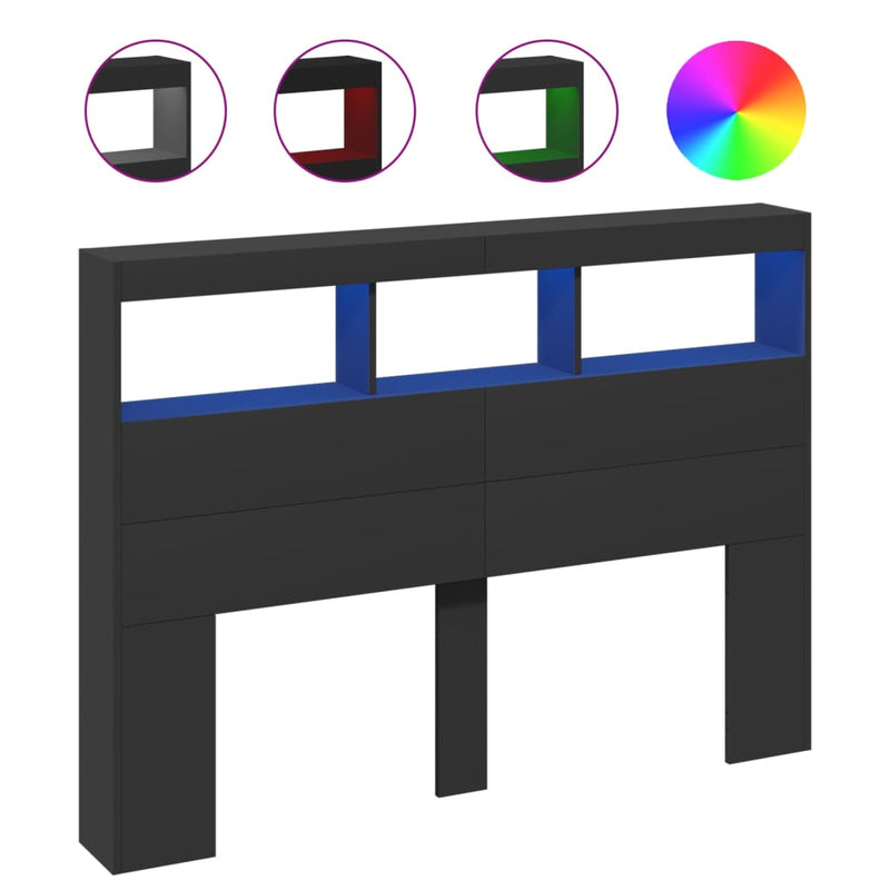 Headboard Cabinet with LED Black 140x17x102 cm Payday Deals