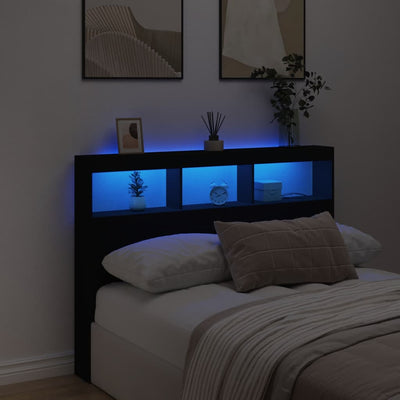 Headboard Cabinet with LED Black 140x17x102 cm Payday Deals