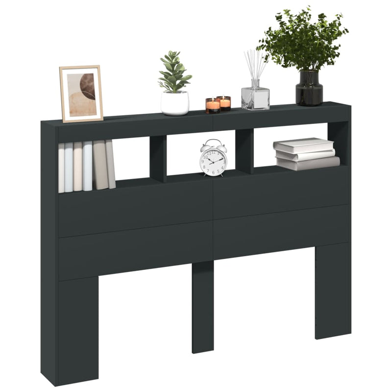 Headboard Cabinet with LED Black 140x17x102 cm Payday Deals