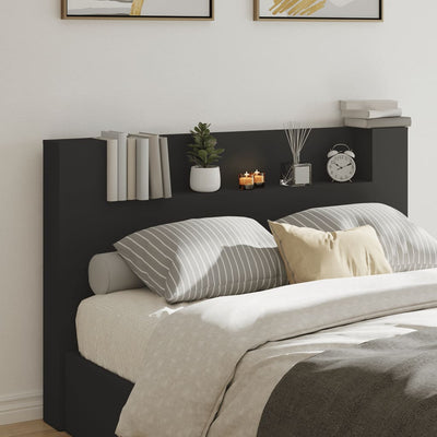 Headboard Cabinet with LED Black 160x16.5x103.5 cm Payday Deals