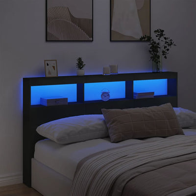 Headboard Cabinet with LED Black 180x17x102 cm Payday Deals