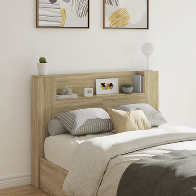 Headboard Cabinet with LED Sonoma Oak 140x16.5x103.5 cm