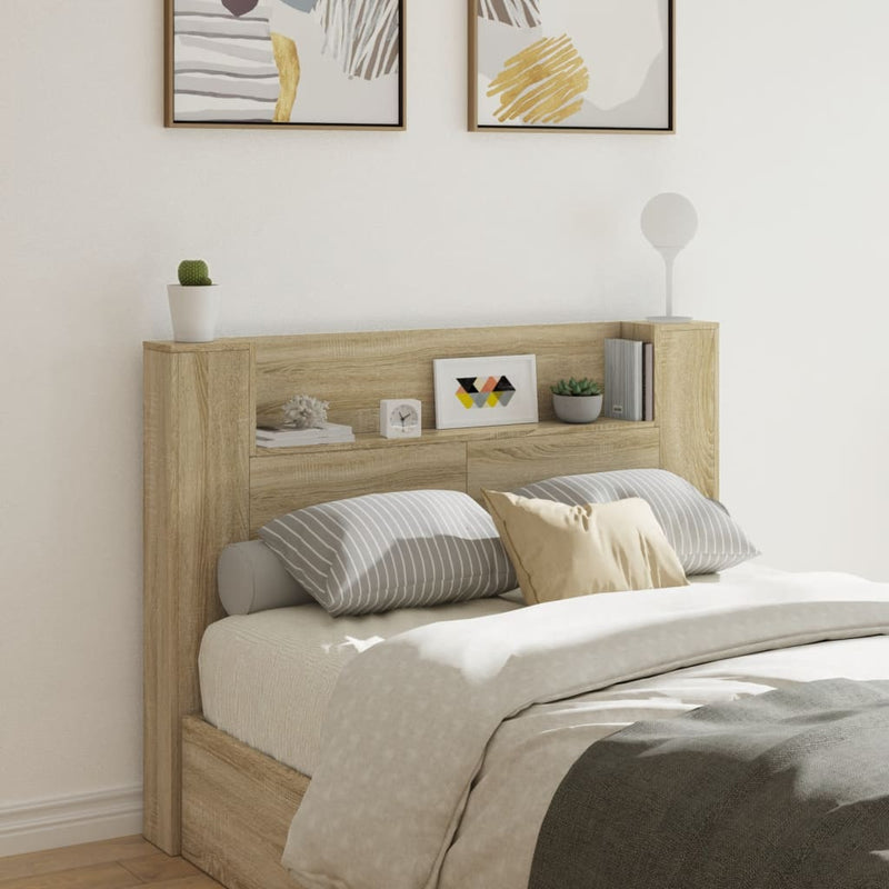 Headboard Cabinet with LED Sonoma Oak 140x16.5x103.5 cm Payday Deals