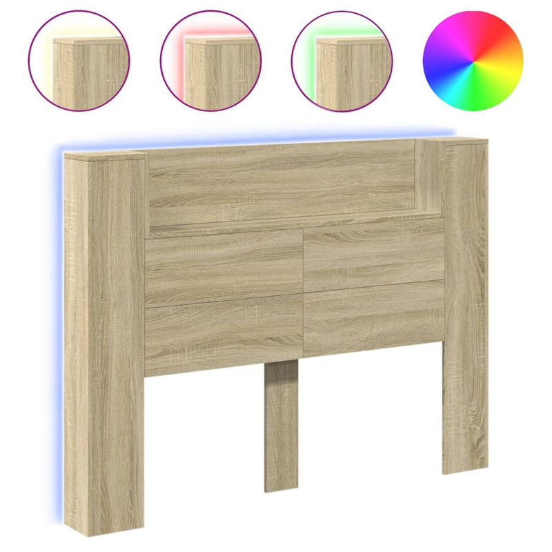 Headboard Cabinet with LED Sonoma Oak 140x16.5x103.5 cm Payday Deals