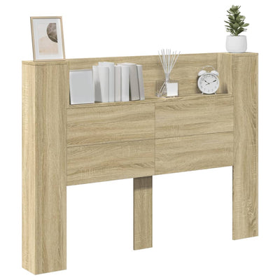 Headboard Cabinet with LED Sonoma Oak 140x16.5x103.5 cm Payday Deals