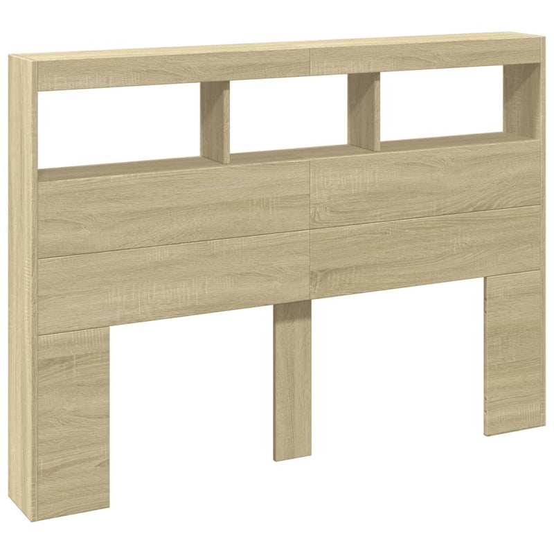 Headboard Cabinet with LED Sonoma Oak 140x17x102 cm Payday Deals