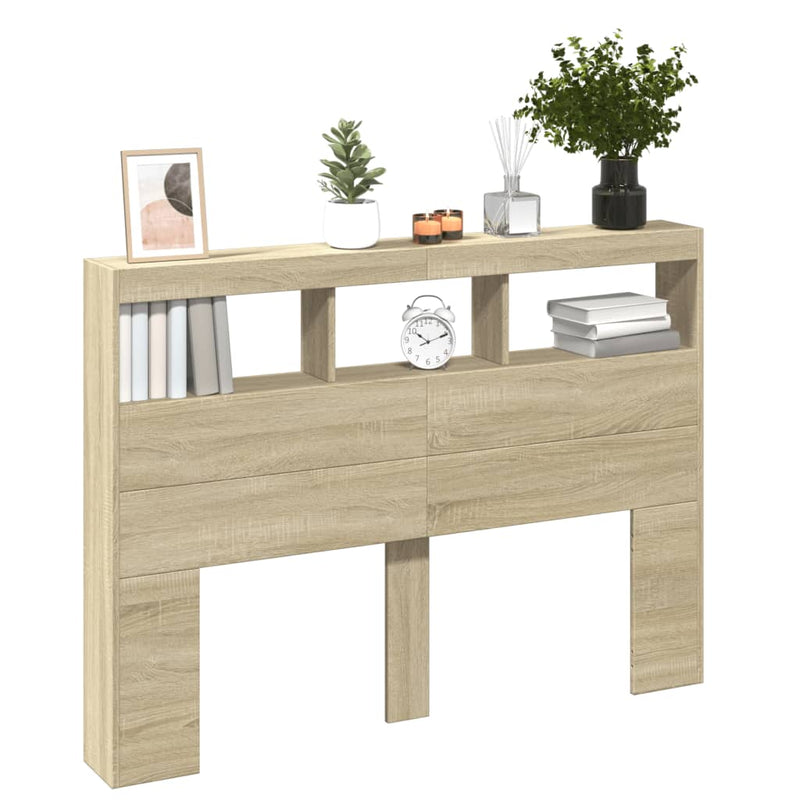 Headboard Cabinet with LED Sonoma Oak 140x17x102 cm Payday Deals
