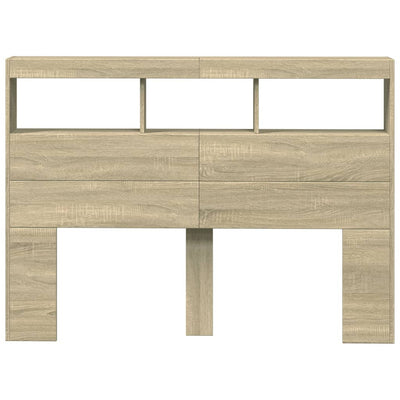 Headboard Cabinet with LED Sonoma Oak 140x17x102 cm Payday Deals