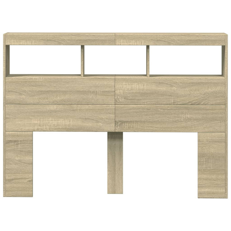 Headboard Cabinet with LED Sonoma Oak 140x17x102 cm Payday Deals
