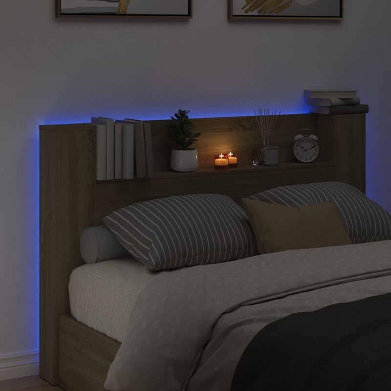 Headboard Cabinet with LED Sonoma Oak 160x16.5x103.5 cm Payday Deals